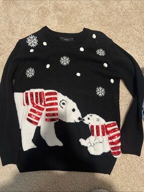 Forever 21 Black Holiday Polar Bear Sweater with Red Accents